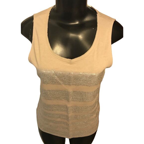 Small Chicos Womens Lightweight Tank Top Silver Sequin Stripe - Picture 2 of 8